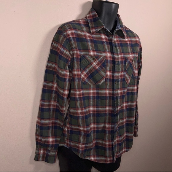 MEDIUM MENS WEATHERPROOF FLANNEL SHIRT RED GREEN BLUE COTTON - Picture 10 of 15